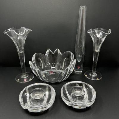 Orrefors Crystal Vase, Candle Holders, & Bowls	