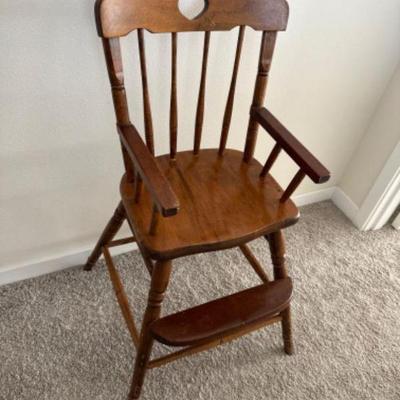 Rustic Solid Wooden High Chair w/ Heart Cutout Design	