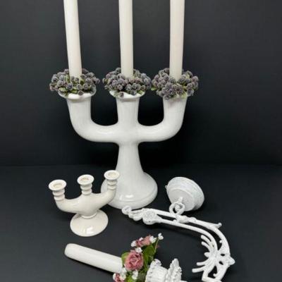 Scandinavian White Ceramic Candleholders & Wall Sconce Collection	