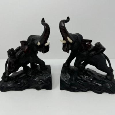 Heavy Metal Pair of Majestic Black & Brown Elephant Bookends	