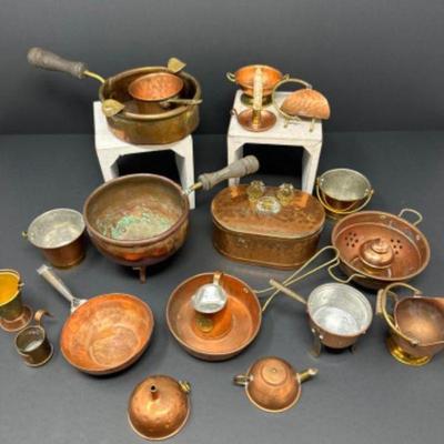 Miniature Copper Cookware Set + Smith & Hawken Miniature Birdhouse	