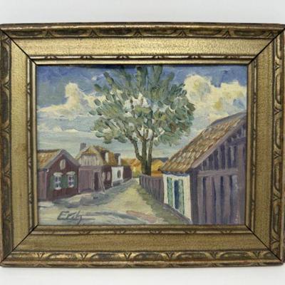 Small Antique Impressionistic Village Painting - Signed by Erin	