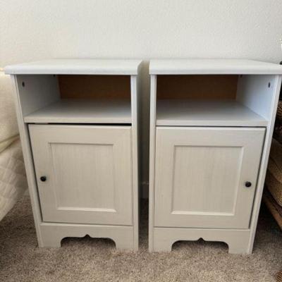 Pair of Petite White Manufactured Wood Nightstands	
