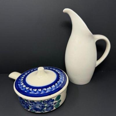 Royal Haeger Ivory Pitcher & Fajans Ceramic Covered Dish	