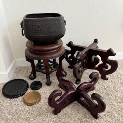 Cast Iron Pots, Carved Wooden Pedestals, & More	