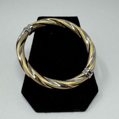 Italy Sterling Silver Tri-Color Twist Bangle Bracelet (21.75 grams )	