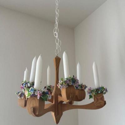 Hand-Carved Wooden Chandelier w/ Floral Accents	