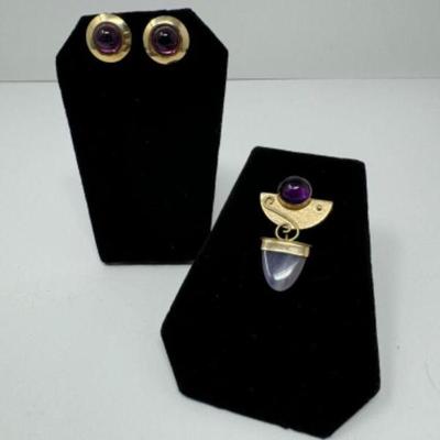 14k Earrings & 14/18k Brooch In Swirling Gold-Tone Metal (10.3grams)	