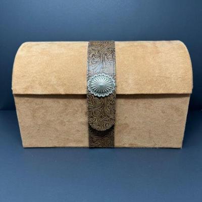 Large Southwestern Style Suede Jewelry Box - Like New	