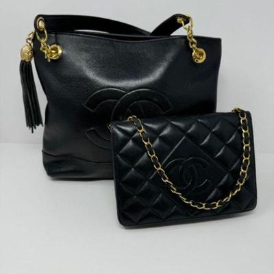 Chanel Black Leather Tote & Clutch w/ Gold-Tone Hardware - See Notes	