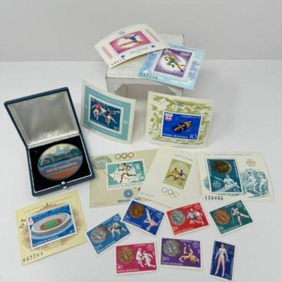 Krasnoyarsk Cityscape Coin & Unused Global Olympic Stamp Collection (70s-80s)	