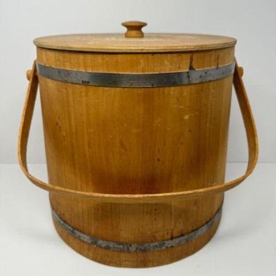 Oversized Honey-Toned Wood Firkin Bucket w/ Lid	