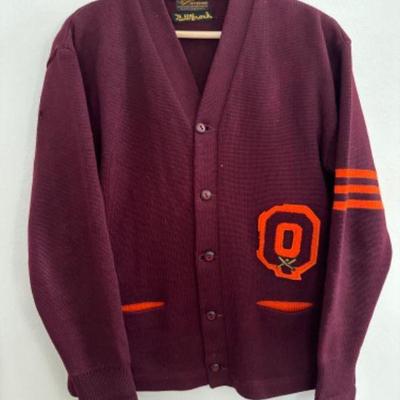 Ultra Vintage Wilson Letterman Maroon Cardigan Sweater	