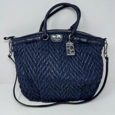 Authentic Large Coach Bag 70th Anniversary in Navy Blue Quilted Nylon	
