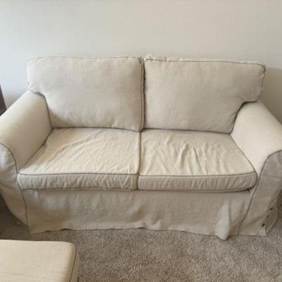Soft White Rolled Arm Love Seat Sofa	