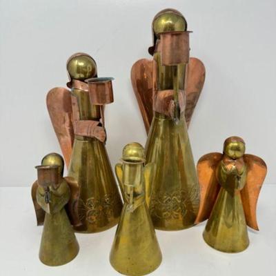 Copper Angel Candle Holders (Set Of 5) - Made In Mexico	