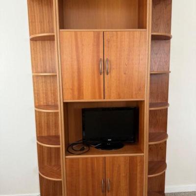 Space-Saving Curved TV Cabinet w/ Shelving & Storage	