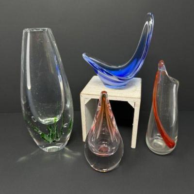 Collection of Signed Art Glass Vases & Dishes in a Vibrant Colors	