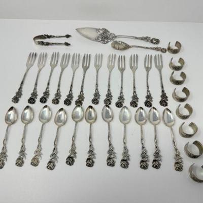 Vintage 36-Piece GEWE M Silver Plate Flatware w/ Rose Pattern	