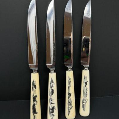 Henley & Co. German Steak Knife Set - Bone Handles w/ Intricate Scrimshaw	