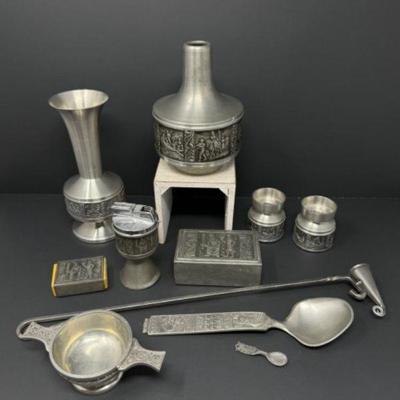 Norwegian Pewter Collection: Viking Vases, Lighters, Matchboxes, & More	