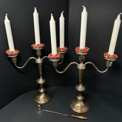 ﻿Gorham Sterling Candle Sticks + Cartier Sterling Candle Snuffer	