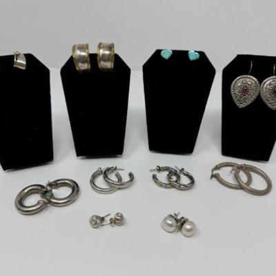 Sterling Silver Earrings Collection: Hoops, Studs, & Dangles (Approx.61.74g)	