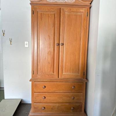 Arched-Top Wardrobe w/ Carved Details & Three Drawers	