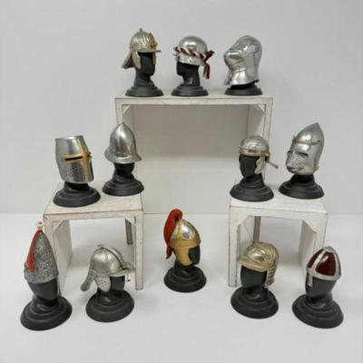 Knight's Collection: Early 1980s Mini Metal Helmets on Mannequin Heads	