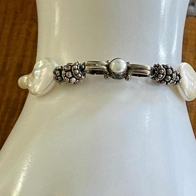Vintage Hand Made Sterling Silver & Freshwater Pearl 7 Inch Bracelet 