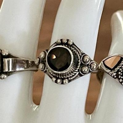 (3) Sterling Silver Rings - Moonstone - Faceted Amethyst & Smoky Quartz - All Size 7  - Weight 13.9 Gram 