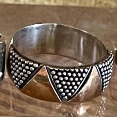 (3) Sterling Silver Rings - Iolite & Garnet  - Silver Band W 18K Gold Accents - Peridot - Weight 16.1 Grams