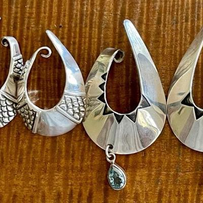 (2) Pairs Of Handmade Sterling Silver Cuff Earrings With Faceted Topaz Stones - Total Weight 36.9 Grams 