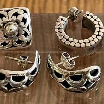 (3) Pairs Of Sterling Silver Pierced And Hoop Earrings - Total Weight 19 Grams 