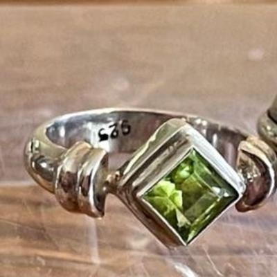 (3) Sterling Silver Pinky Rings - Sizes - 3-3.5 Iolite - Garnet & Peridot - Total Weight 12.2 Grams 