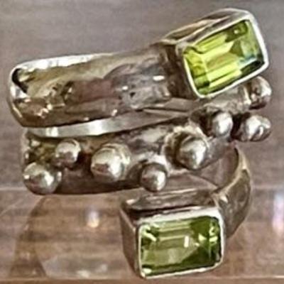 (3) Sterling Silver Pinky Rings (1) Iolite 18K Gold Accent (1) Peridot & (1) Garnet - Size 3-4 - 16.2 Gms