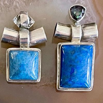 Vintage Sterling Silver - Lapis Lazuli & Herkimer Diamond Pendant & Lapis Lazuli & Amethyst Pendant 15.5 Grams