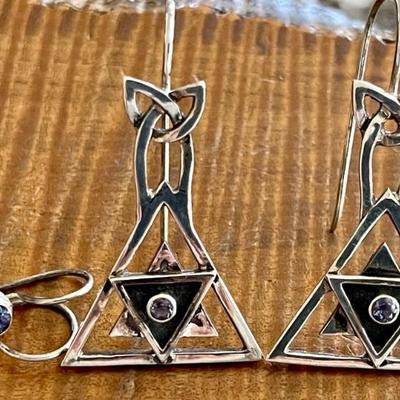 (2) Pairs Of Sterling Silver & Tanzanite Handmade Earrings - Total Weight 9.6 Grams 