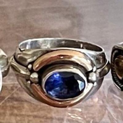 (3) Sterling Silver Pinky Rings (1) Iolite (1) Hematite & (1) Larimar W 18K Gold Accent  - Size 3 -14.6 Grams 
