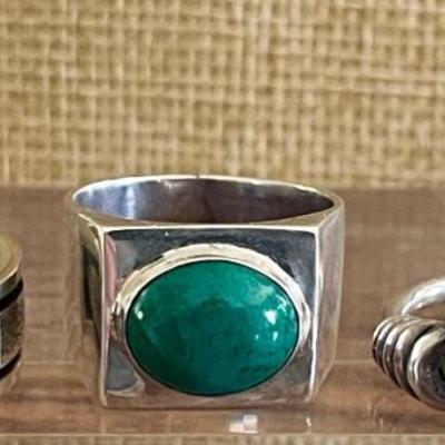 (3) Sterling Silver Rings - Chrysocolla - Silver Knot & Band Ring - Total Weight 23.4 Grams 