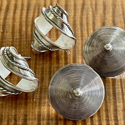 (2) Pairs Of Handmade Sterling Silver Contemporary Post Earrings - Total Weight - 30.9 Grams 
