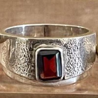 (3) Sterling Silver Rings - Faceted Garnet Stones - Total Weight 17.9 Grams 