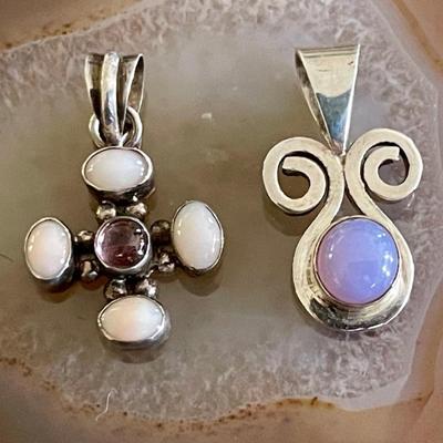 (2) Vintage Sterling Silver Moonstone & Amethyst Pendants - Total Weight 6.6 Grams 