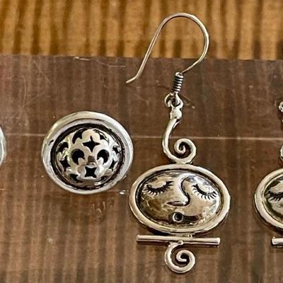 (2) Pairs Of Sterling Silver Moon & Stars Handmade Earrings -total Weight 16.5 Grams 