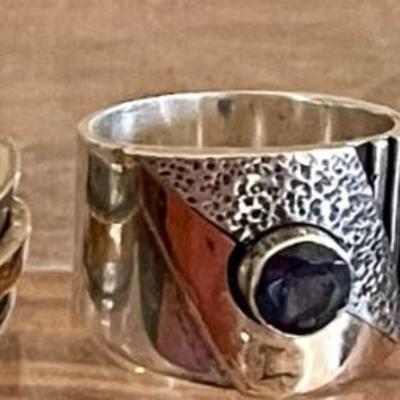 (3) Sterling Silver Pinky Rings - Iolite - Blue Lapis & Band W 18K Gold Accents - Sizes 3-4- Weight 15 Grams 
