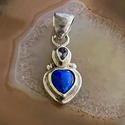 Lovely Handmade Sterling Silver - Faceted Tanzanite & Lapis Lazuli Pendant - Total Weight 10.5 Grams 