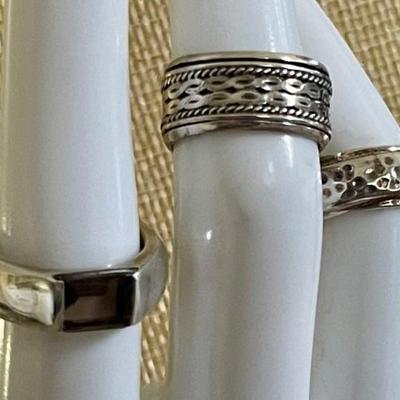 (3) Sterling Silver Rings - (1) Spinner - Smoky Topaz & Band - Total Weight 20.7 Grams 