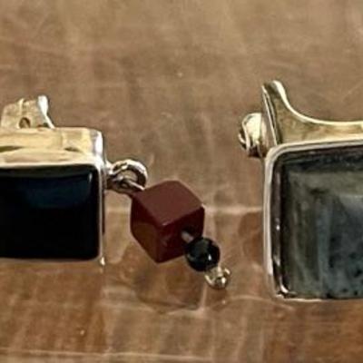 (2) Pairs Of Sterling Silver Handmade Earrings (1) Norwegian Moonstone (1) Onyx - Total Weight 13.6 Grams 