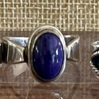 (3) Sterling Silver Rings - Smoky Quartz  - Charoite Cabochon  & Blue Lapis - Total Weight 18.1 Grams 