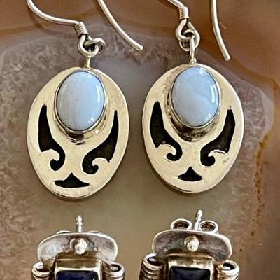(2) Pairs Of Sterling Silver Handmade Earrings (1) Blue Lace Agate (1) Iolite - Total Weight 12.9 Grams 